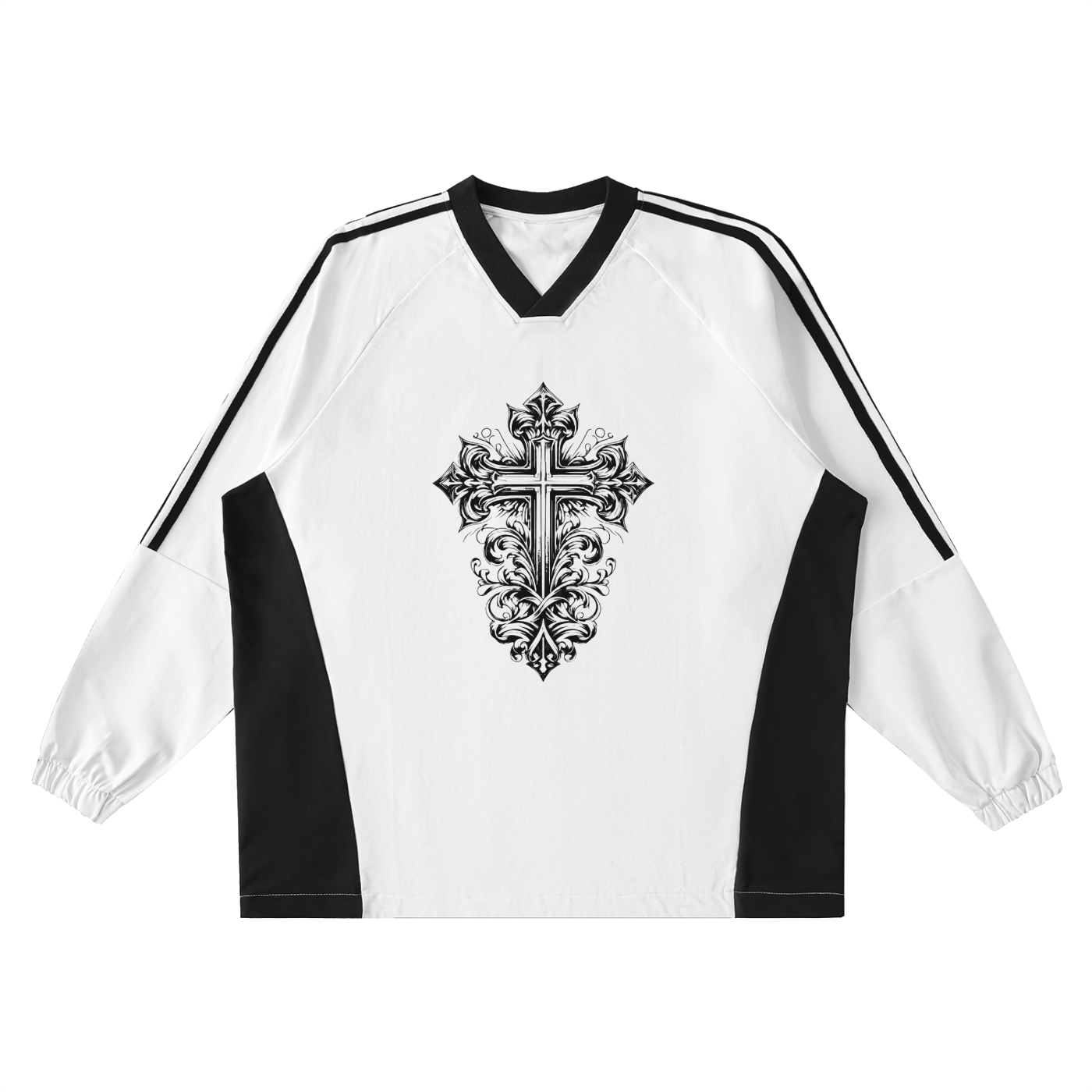 Color-Block V-Neck Long-Sleeve T-Shirt