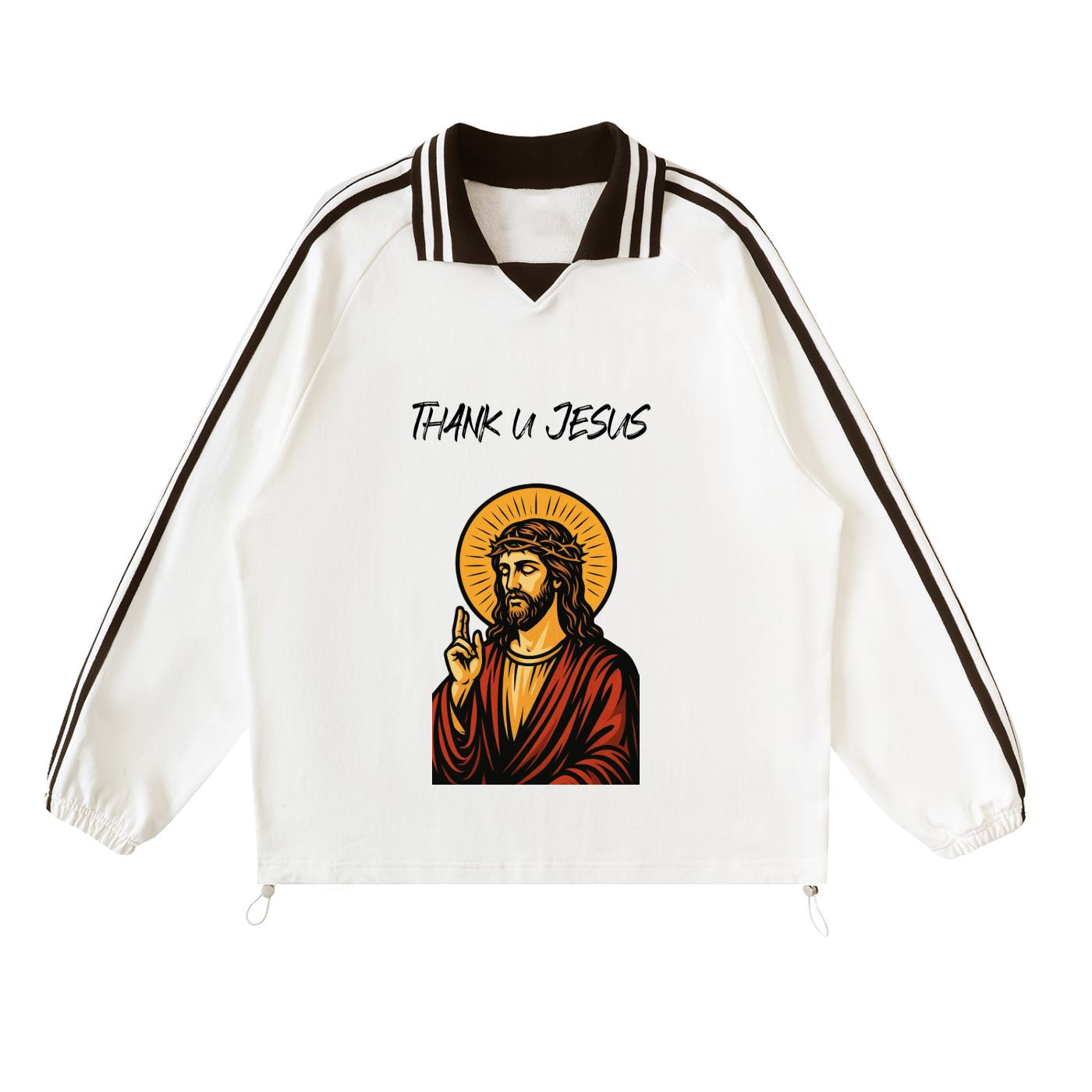 Contrast Striped Lapel Collar Sweatshirt